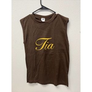 TIA MARIA Liqueur Brown with Yellow Sleeveless Shirt Size L Made in USA TeeJay